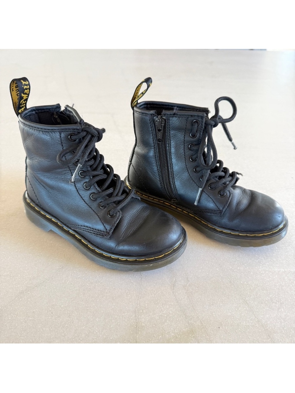 Dr. Martens Black Leather 8-Eye Lace-Up Boot with Yellow Stitching - Picture 3 of 6